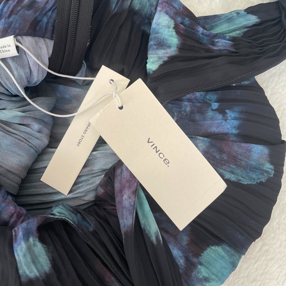 NWT Vince Painted Floral Twist Front Sleeveless Crinkle Dress Black Multi Size 0 - Picture 7 of 13